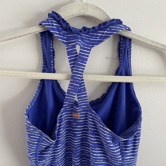 Lucy Women XS Blue White Striped Criss Cross Back Shelf Bra Athletic Tank Top - Picture 9 of 11